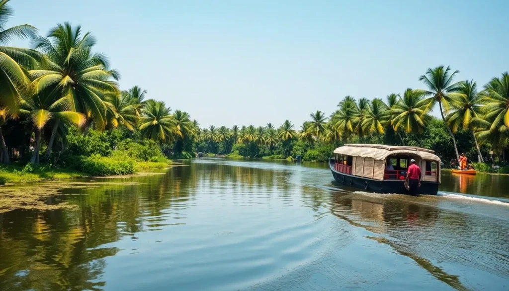 Alleppey backwaters with traditional Kerala houseboat