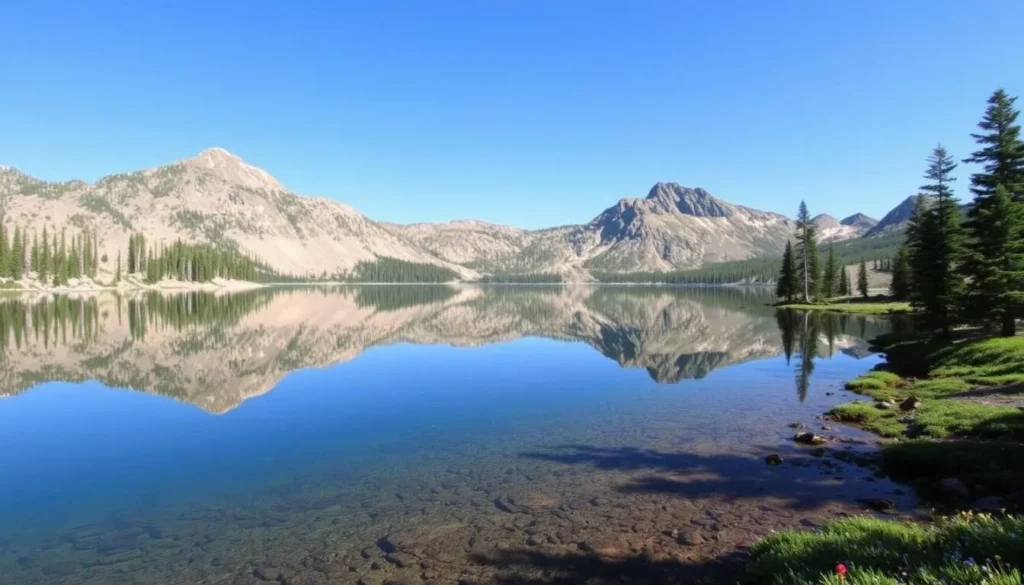 Alpine lake in the Flat Tops Wilderness Area with mountain reflections Alpine lake in the Flat Tops Wilderness Area with mountain reflections