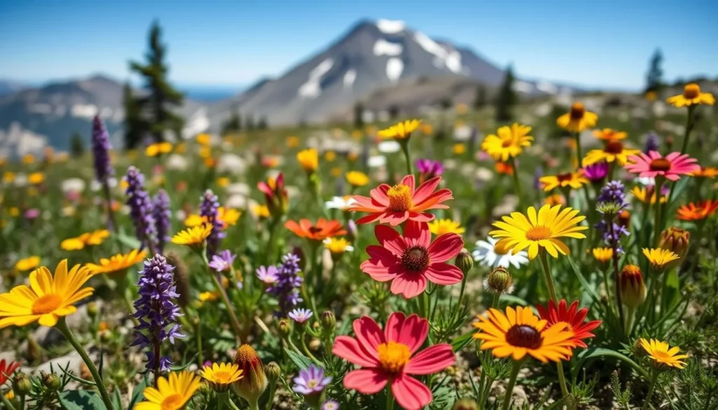 Alpine wildflowers in bloom with Wheeler Peak in the background Alpine wildflowers in bloom with Wheeler Peak in the background