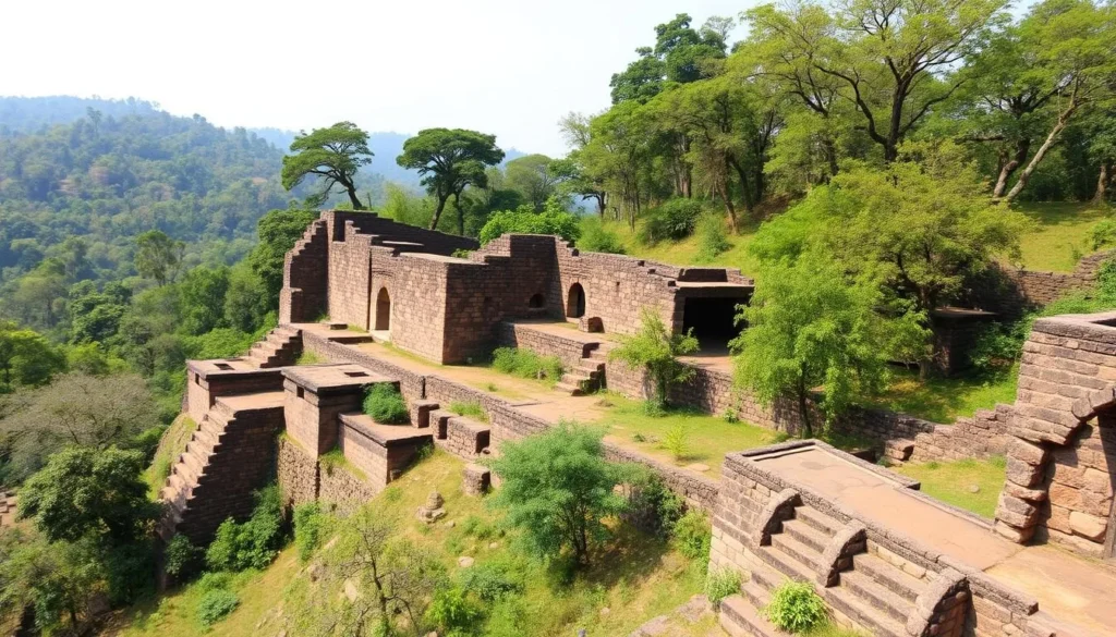 Ancient Bandhavgarh Fort ruins surrounded by forest within the national park