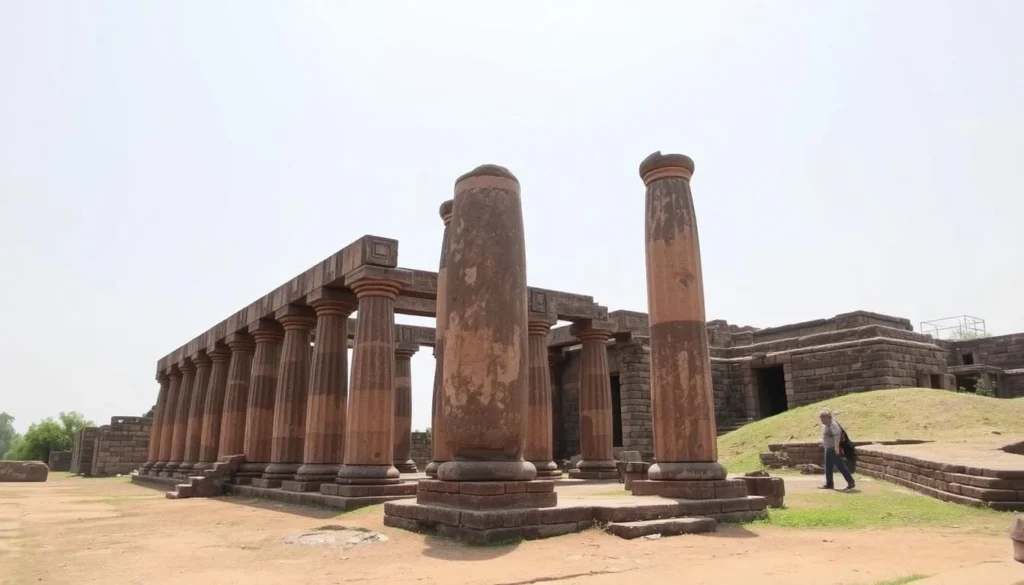 Ancient Kachari Ruins in Dimapur with monolithic pillars and stone structures