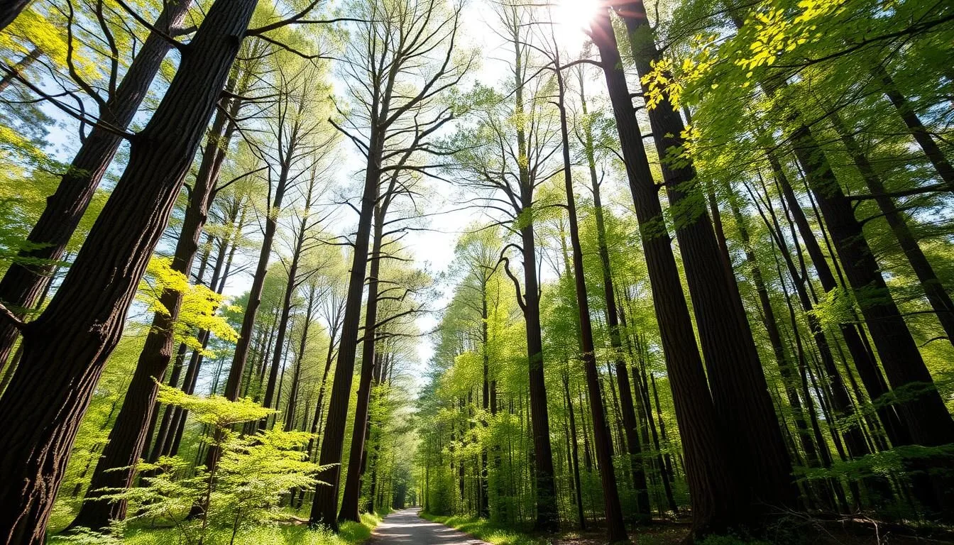 Ancient-hemlock-trees-towering-over-a-forest-trail-at-Salt-Springs-State-Park-in-Pennsylvania Ancient hemlock trees towering over a forest trail at Salt Springs State Park in Pennsylvania