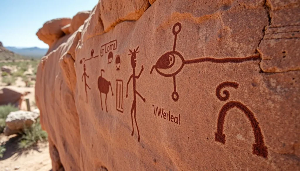 Ancient petroglyphs carved into desert rock in Sonoran Desert National Monument