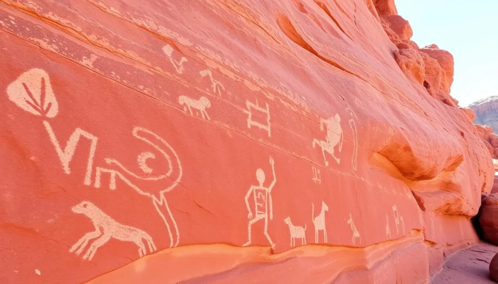 Ancient petroglyphs near Crystal Cave in Valley of Fire State Park