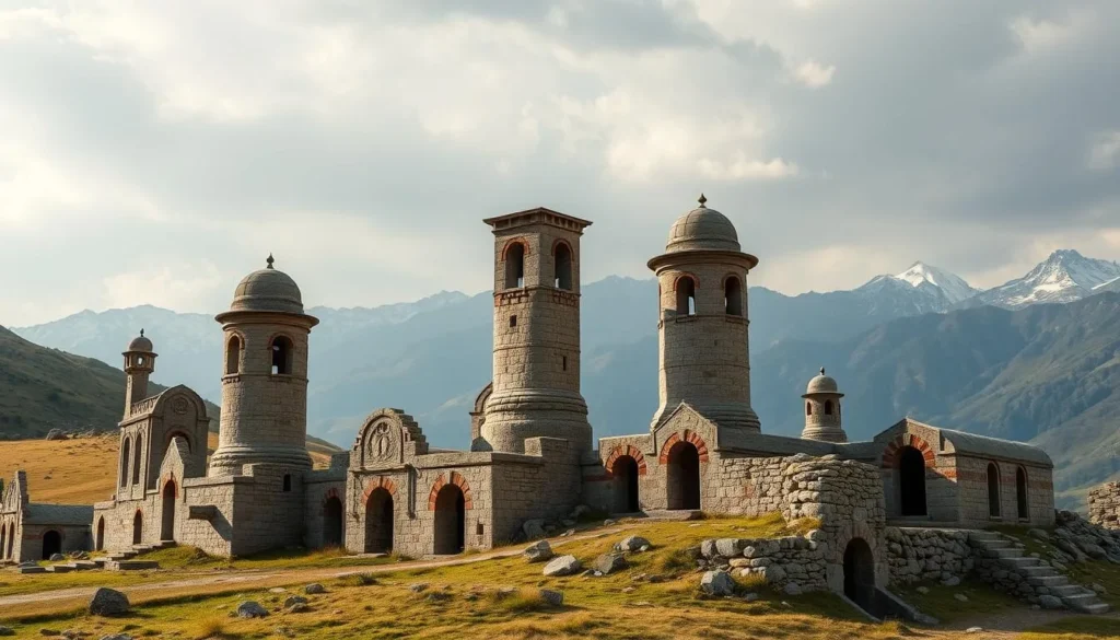 Ancient stone towers in Dargavs, the City of the Dead in North Ossetia