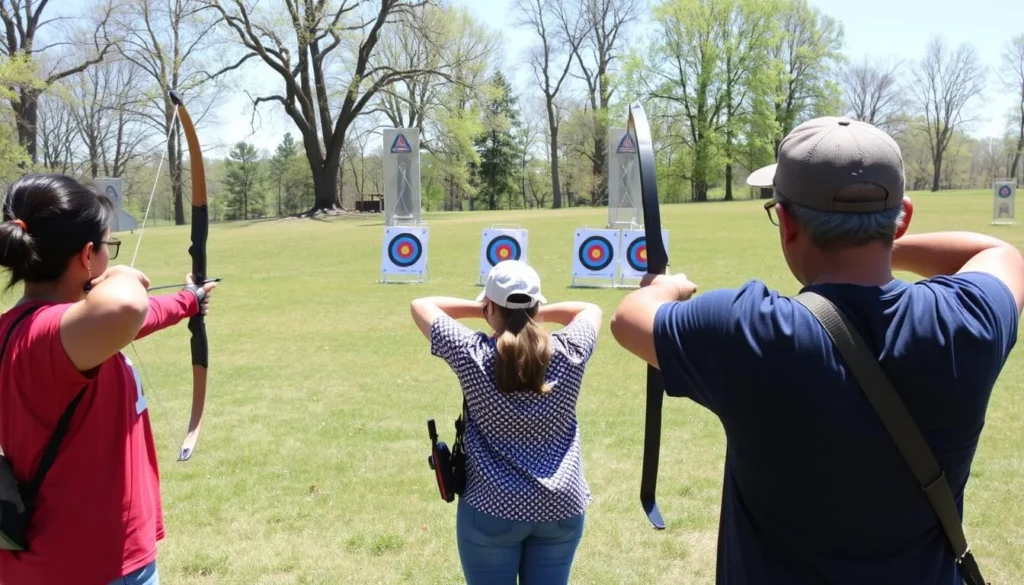 Archery range at Sangchris Lake State Park with people practicing Archery range at Sangchris Lake State Park with people practicing