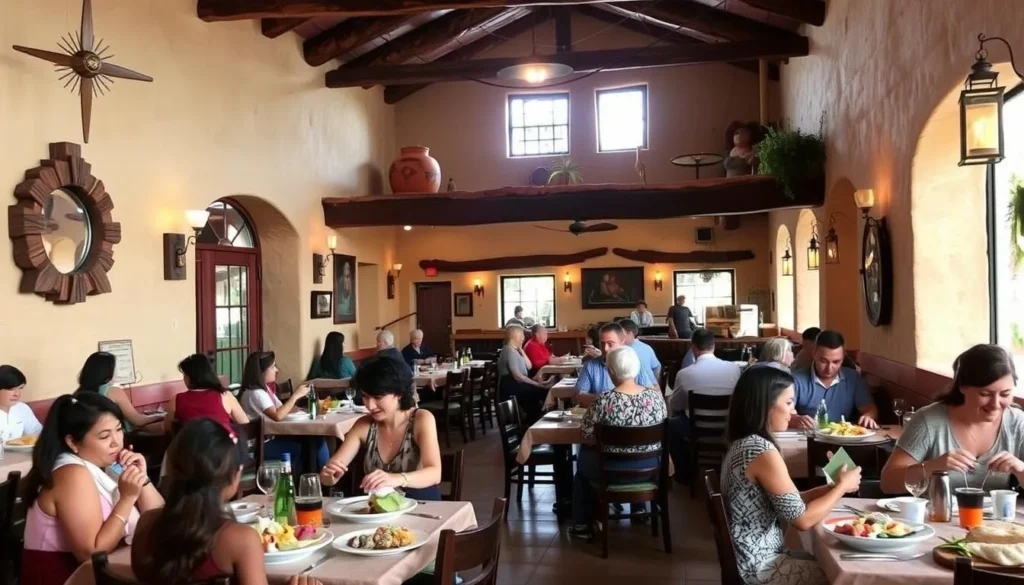 Artesian Restaurant at Ojo Caliente with diners enjoying meals featuring New Mexican cuisine Artesian Restaurant at Ojo Caliente with diners enjoying meals featuring New Mexican cuisine