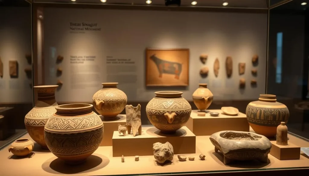 Artifacts display in the Tuzigoot National Monument Arizona museum showing ancient pottery