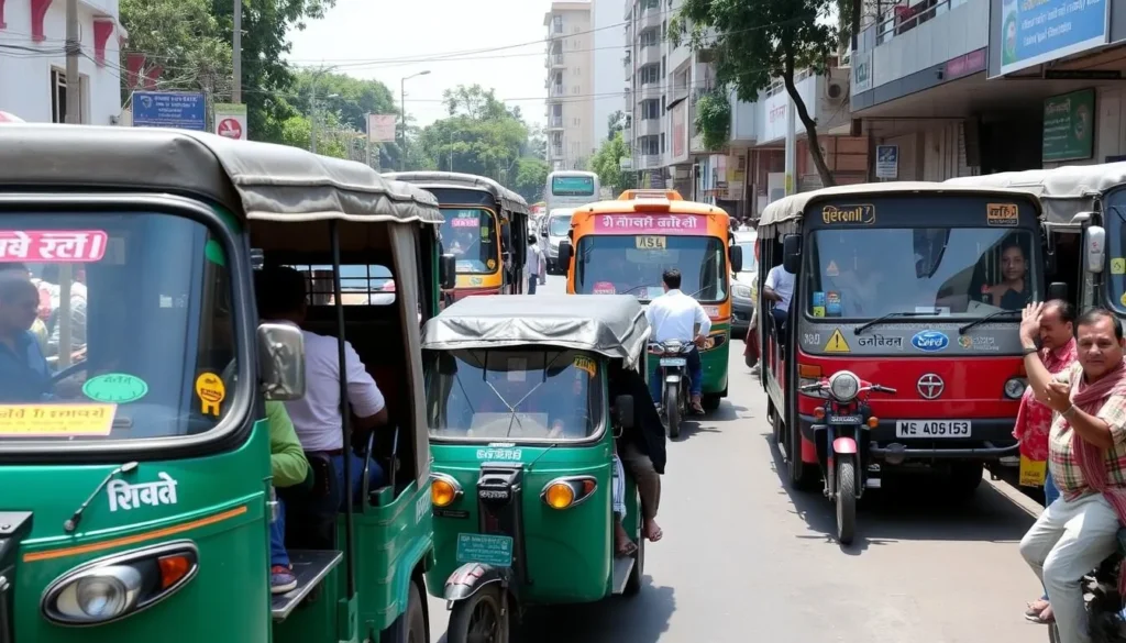 Auto rickshaws and local transportation options in Raipur city streets Auto rickshaws and local transportation options in Raipur city streets