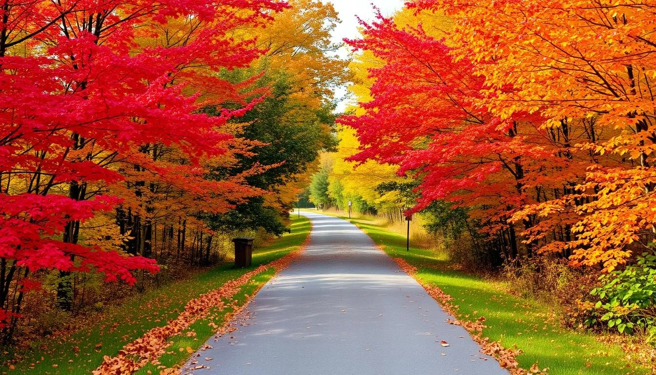 Autumn colors at Ironton Rail-Trail in Whitehall Township with vibrant fall foliage