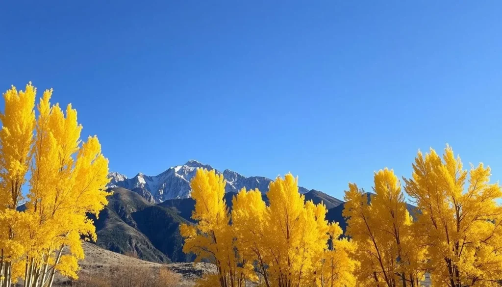 Autumn colors in the Egan Range with golden aspen trees against mountain backdrop Autumn colors in the Egan Range with golden aspen trees against mountain backdrop