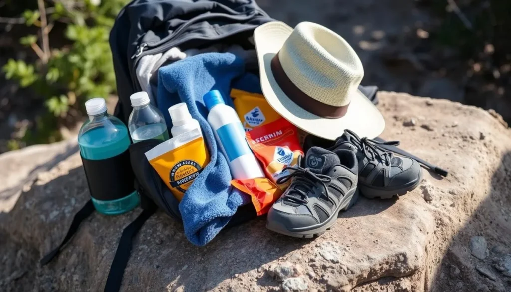 Backpack with essential gear for visiting Manby Hot Springs Backpack with essential gear for visiting Manby Hot Springs