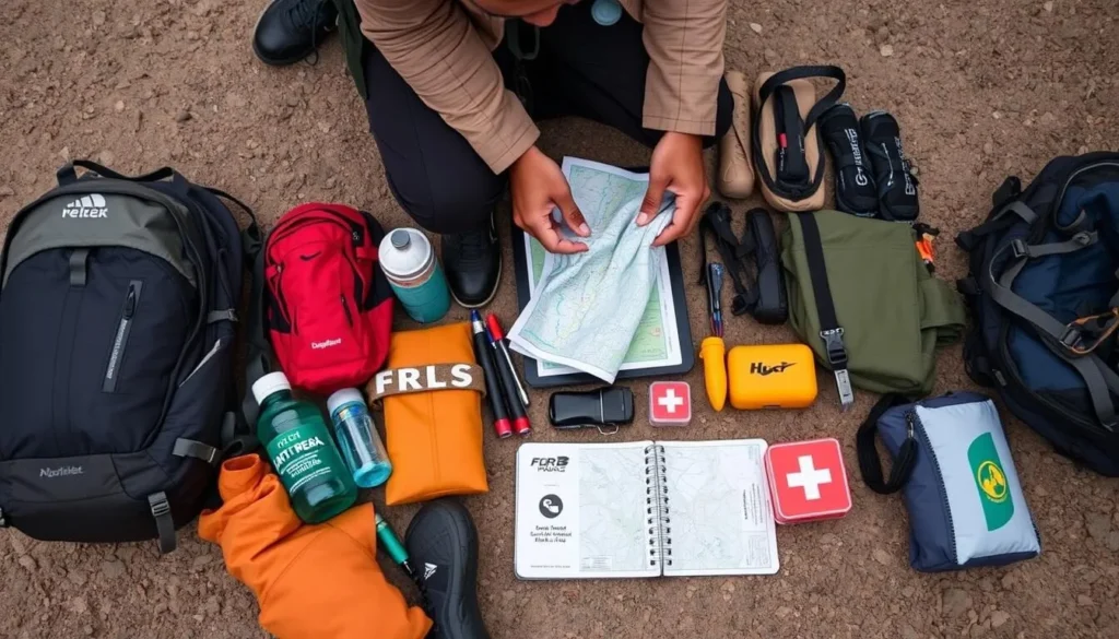 Backpacker preparing gear for Latir Peak Wilderness trek with proper equipment displayed Backpacker preparing gear for Latir Peak Wilderness trek with proper equipment displayed