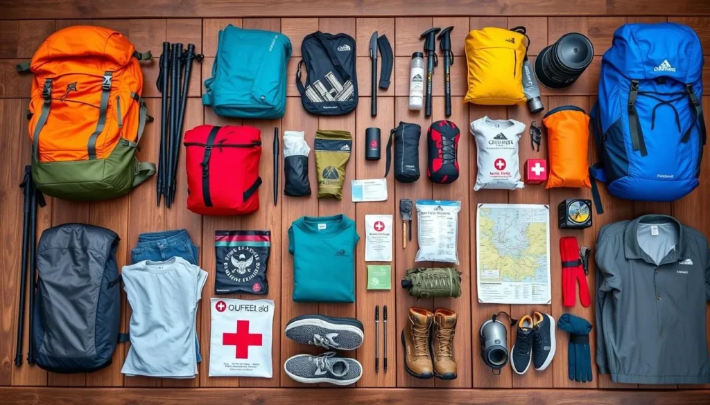 Backpacking gear laid out for Jordan Hot Springs trip