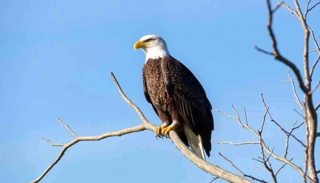 Bald eagle perched on a tree at Poverty Point Reservoir State Park Louisiana Bald eagle perched on a tree at Poverty Point Reservoir State Park Louisiana