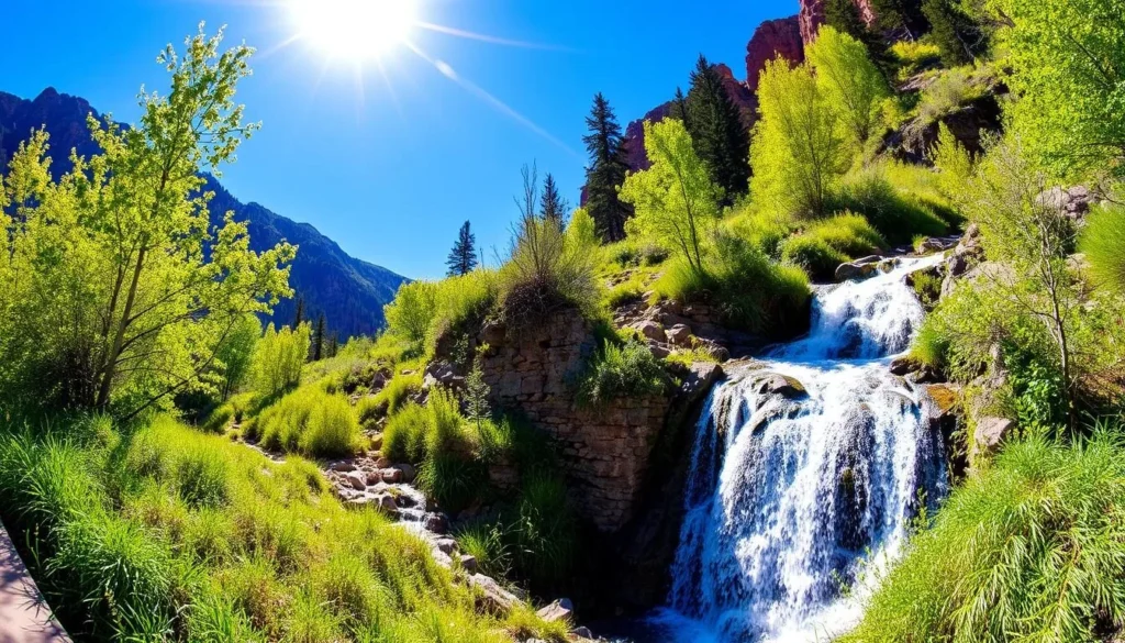 Bear Creek Falls in summer with vibrant greenery and flowing water Bear Creek Falls in summer with vibrant greenery and flowing water