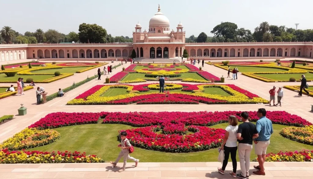 Beautiful Mughal Gardens at Rashtrapati Bhavan with formal landscaping and flowers