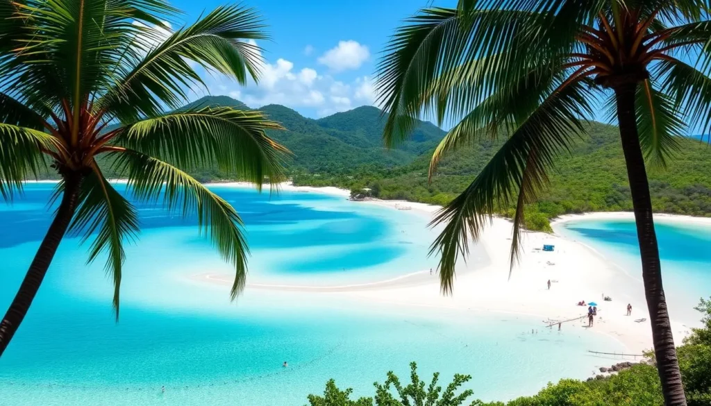 Beautiful Sosúa Bay with crystal clear turquoise water and white sand beach