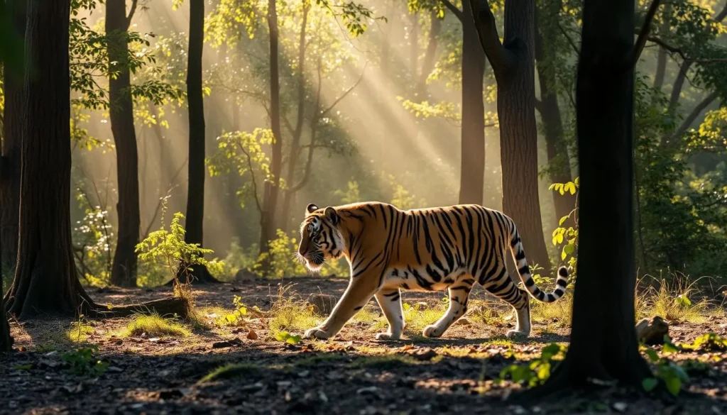 Bengal tiger walking through the forest in Bandipur National Park