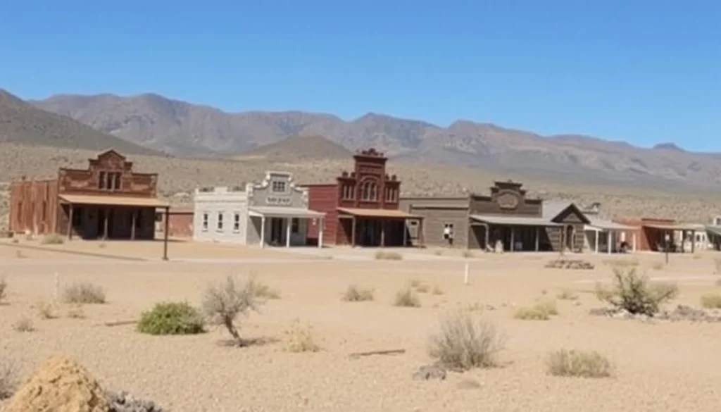 Berlin-Ichthyosaur State Park showing ghost town buildings and desert landscape