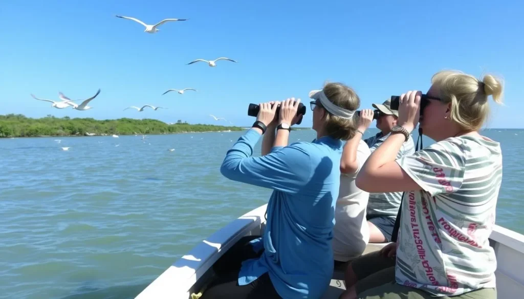 Bird watching activity in the coastal waters near Shell Keys National Wildlife Refuge