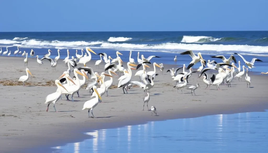 Bird watching at Fourchon Beach Louisiana with diverse shore birds Bird watching at Fourchon Beach Louisiana with diverse shore birds