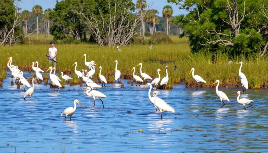 Bird watching in Delta National Wildlife Refuge Louisiana with diverse waterfowl species Bird watching in Delta National Wildlife Refuge Louisiana with diverse waterfowl species