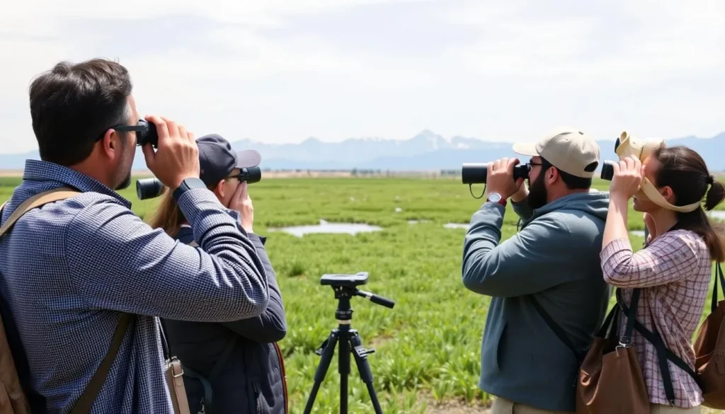 Birdwatching at Carson Lake and Pasture Wildlife Management Area with spotting scopes Birdwatching at Carson Lake and Pasture Wildlife Management Area with spotting scopes