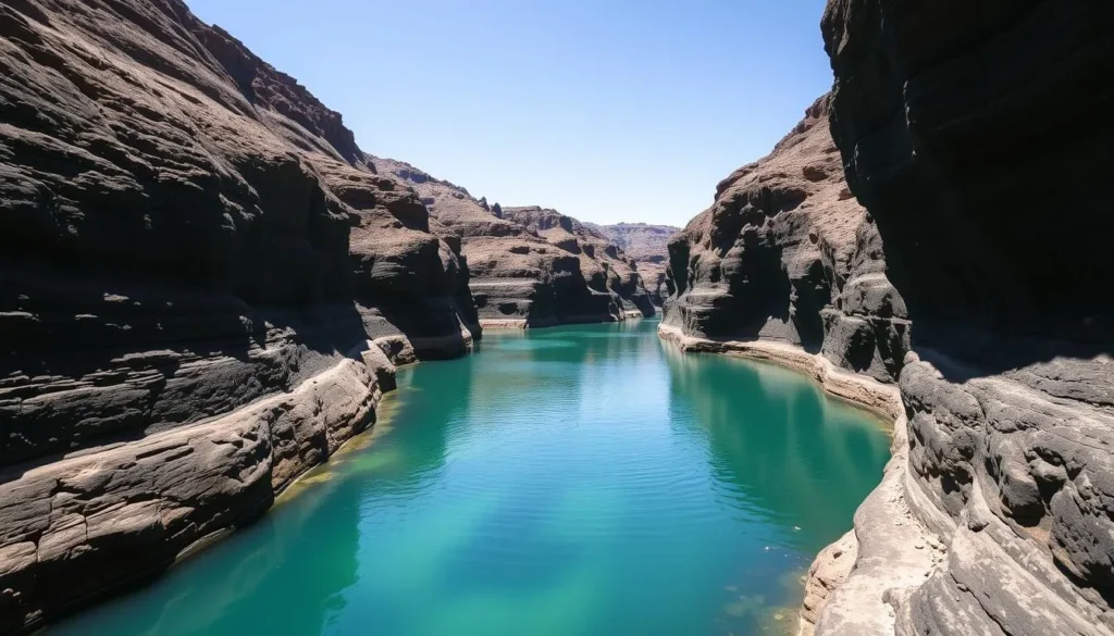 Black Canyon water trail with emerald green waters and towering canyon walls Black Canyon water trail with emerald green waters and towering canyon walls