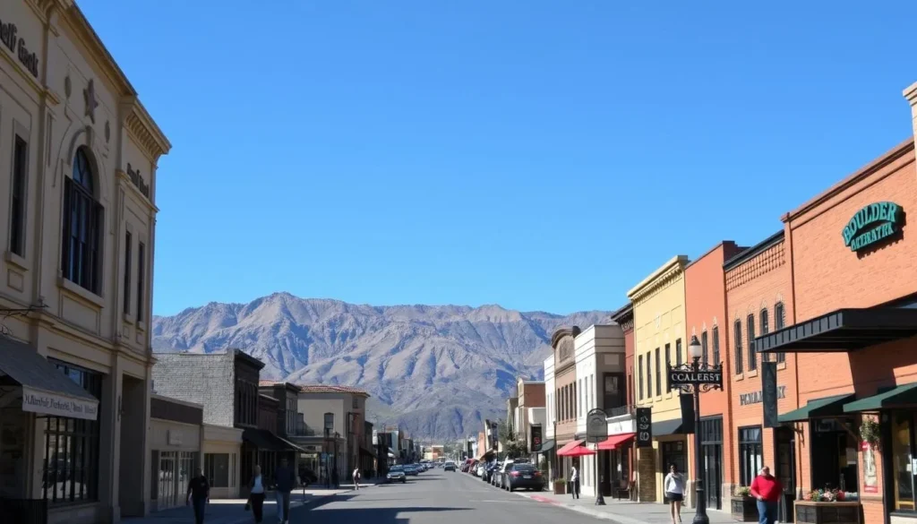 Boulder City downtown street with shops and restaurants Boulder City downtown street with shops and restaurants