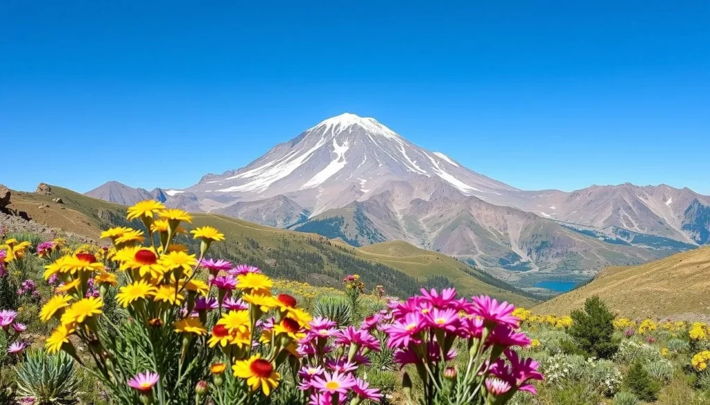 Boundary Peak in summer with wildflowers and clear skies