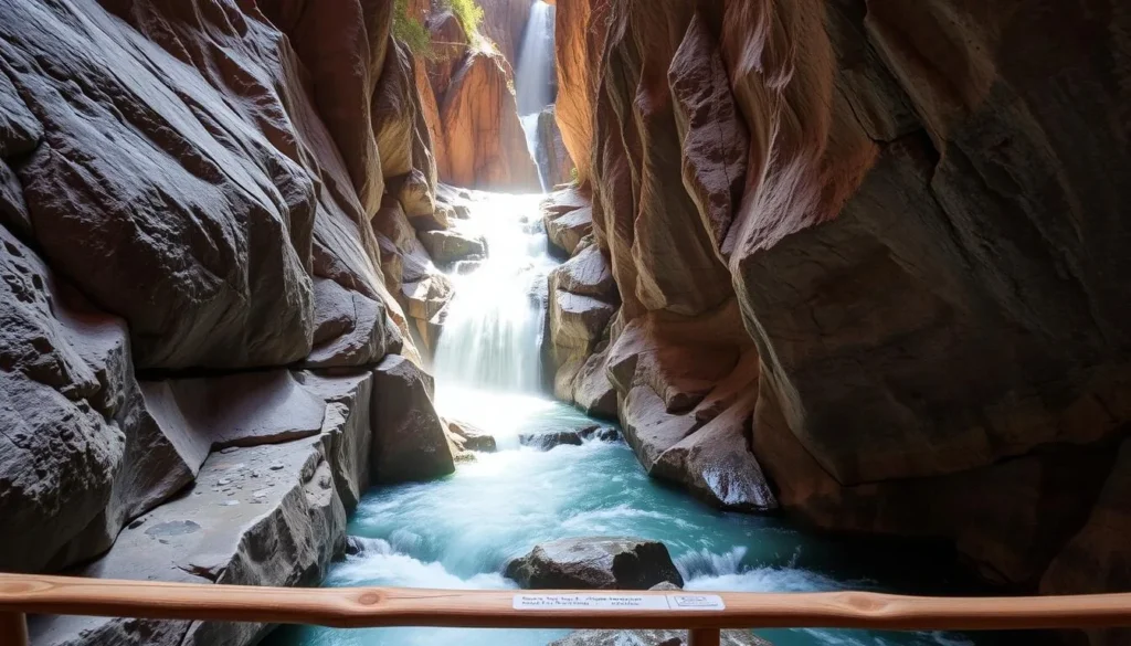 Box Canyon Falls in Ouray with dramatic rock formations and flowing water