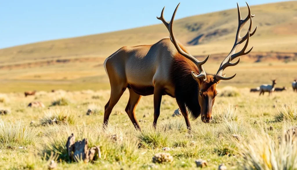 Bull tule elk with impressive antlers grazing in the reserve Bull tule elk with impressive antlers grazing in the reserve