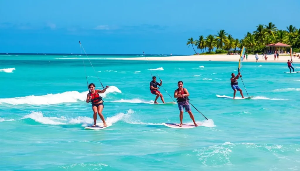 Cabarete beach with kitesurfers and windsurfers in action