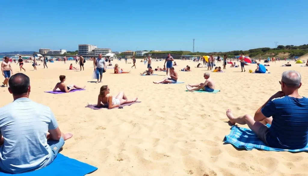 Calais beach in summer with people enjoying the sunshine and sand