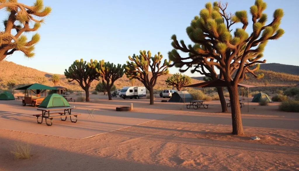 Campground at Berlin-Ichthyosaur State Park with tent sites under juniper trees Campground at Berlin-Ichthyosaur State Park with tent sites under juniper trees