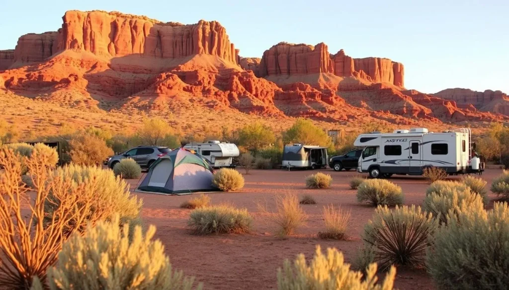 Campground at Hovenweep National Monument with tents and desert landscape