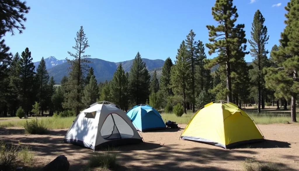 Camping area near Arapaho National Wildlife Refuge with tents set up in a forested area Camping area near Arapaho National Wildlife Refuge with tents set up in a forested area