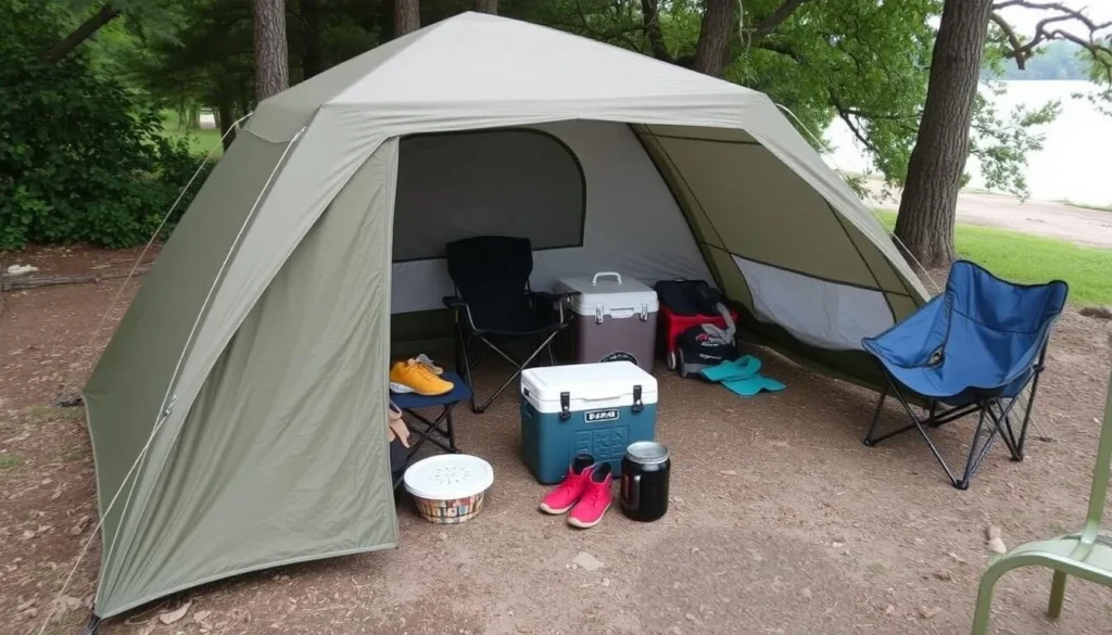 Camping setup at Thomson Causeway with proper equipment Camping setup at Thomson Causeway with proper equipment