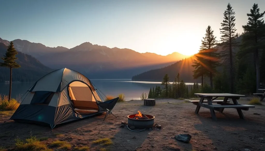 Campsite at Green Mountain Reservoir with tent setup and mountain views Campsite at Green Mountain Reservoir with tent setup and mountain views