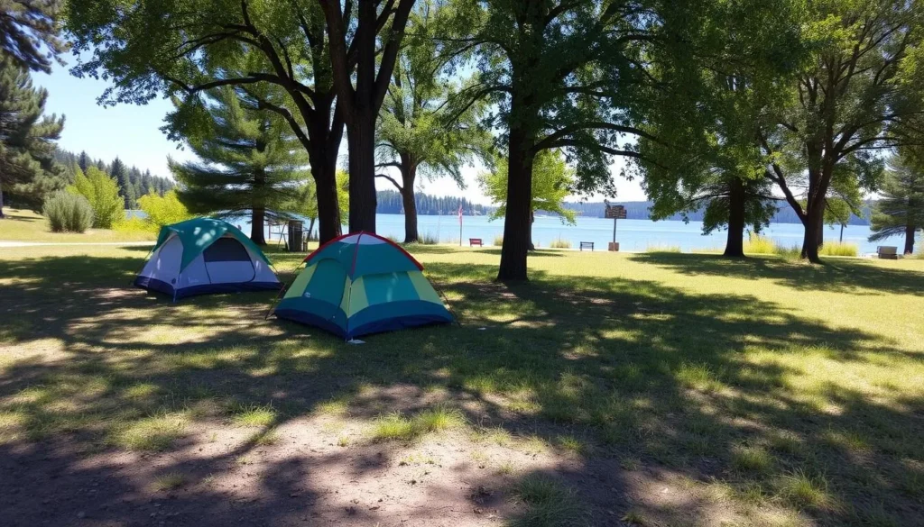 Campsite at Highline Lake State Park with tents and trees