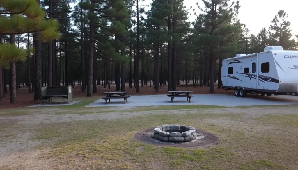 Campsite at North Toledo Bend State Park with RV and picnic table
