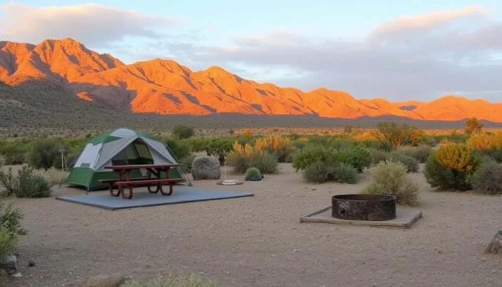 Campsite at Oliver Lee Memorial State Park with mountain views