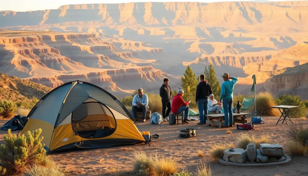 Campsite at South Rim Campground with tent setup and canyon views Campsite at South Rim Campground with tent setup and canyon views