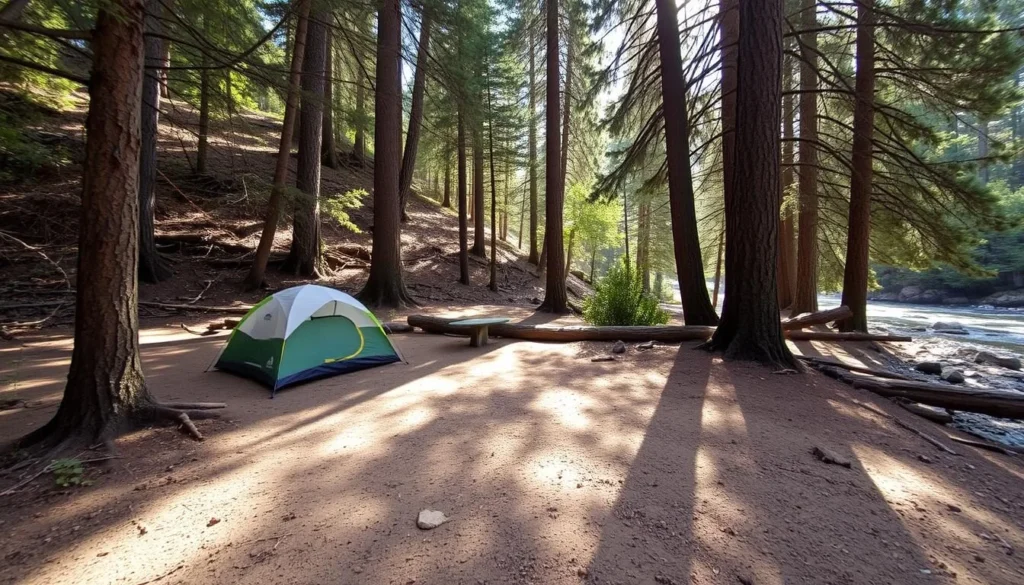 Campsite at Sykes Camp near the hot springs in Ventana Wilderness California Campsite at Sykes Camp near the hot springs in Ventana Wilderness California