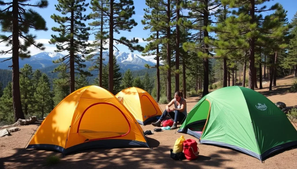 Campsite near Conundrum Hot Springs Colorado with tents and mountain views Campsite near Conundrum Hot Springs Colorado with tents and mountain views