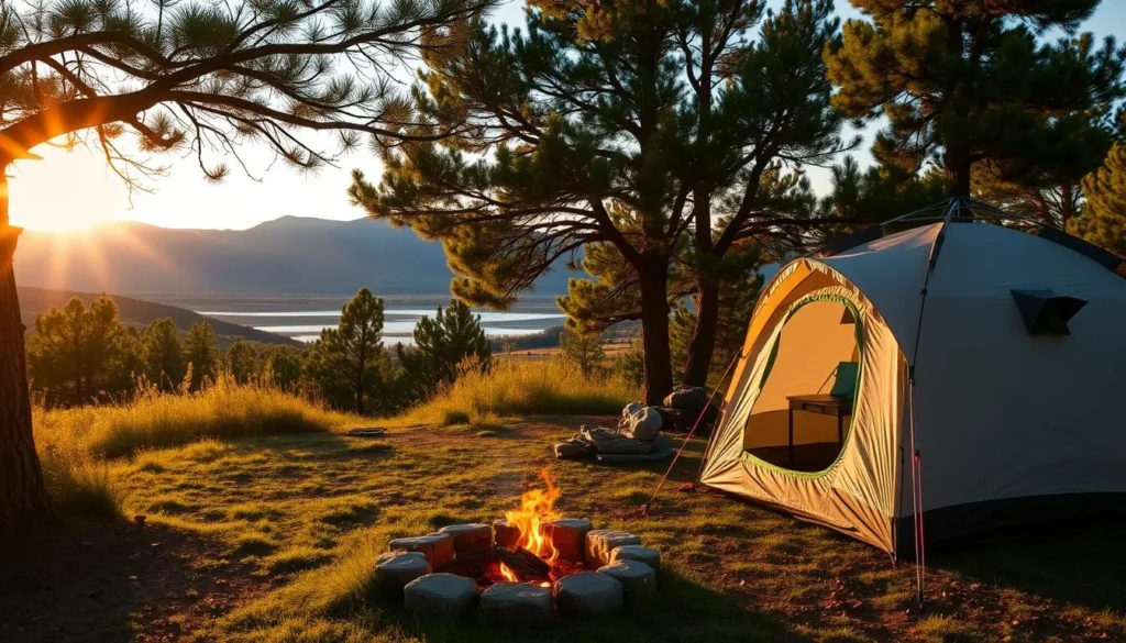 Campsite near Horsetooth Reservoir with mountain views and tent setup showing lodging options near Horsetooth Falls Colorado