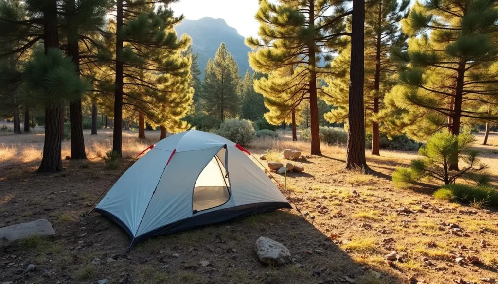 Campsite near Turkey Creek Hot Springs with tent setup in the Gila Wilderness