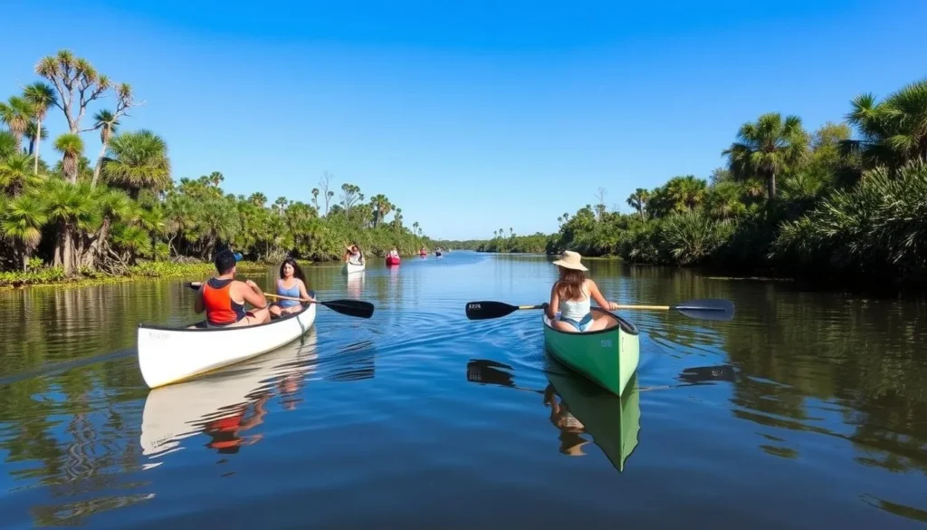 Canoeing on the waterways of Palmetto Island State Park Louisiana with four people paddling Canoeing on the waterways of Palmetto Island State Park Louisiana with four people paddling