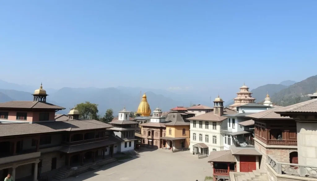 Chamba town with traditional architecture and mountain backdrop near Dalhousie